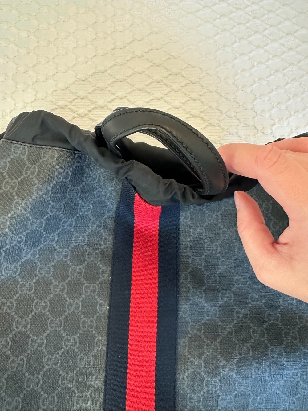 Gucci Black & Red Monogram Drawstring Backpack - Picture 4 of 8